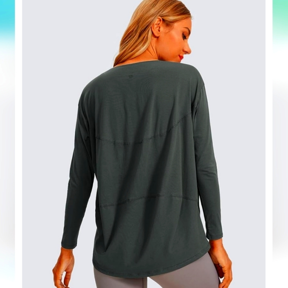 CRZ YOGA Long Sleeve Workout Women Loose Fit-Pima Cotton Yoga Large Ivy‎ green